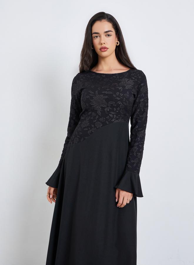 Styli Women Black Embroidered Long Sleeve Maxi Dress - Image 2